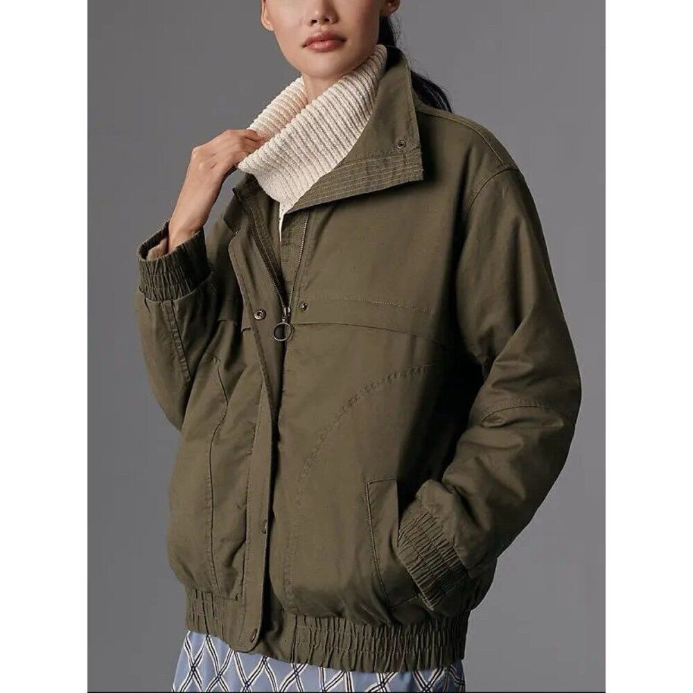 Anthropologie Pilcro Oversized Bomber Jacket Womens XL Moss Green Boho Lined NWT - Picture 4 of 14